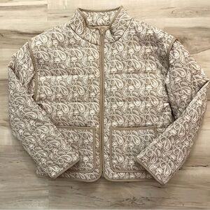 Thread & Supply Tan and Cream Paisley Puffer Jacket